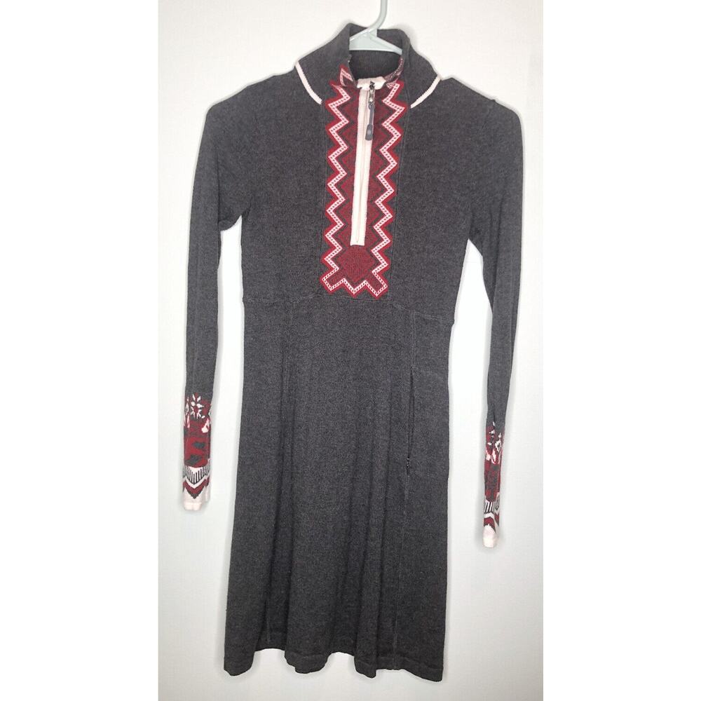 Athleta Scandinavian Nordic sweater dress gray& red Cotton/nylon/cashmere XS